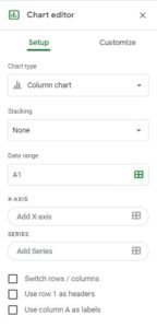 The Google Sheets chart editor- Under the "Setup" tab