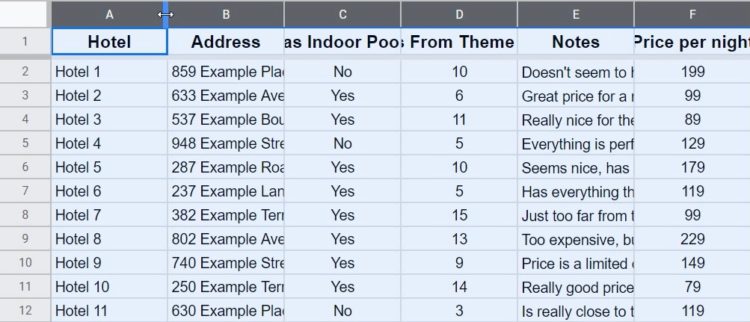 Automatically resize columns in Google Sheets with “Fit to data” (2