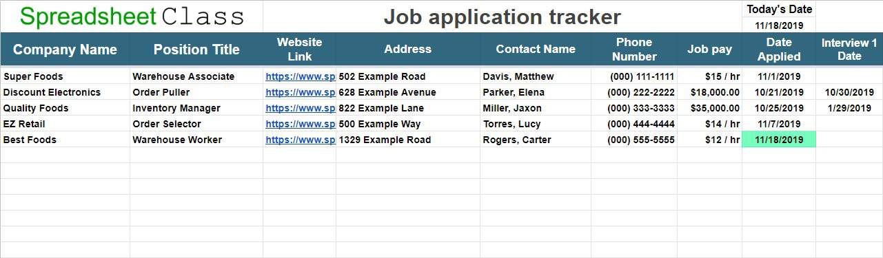 Job application tracker template linking image Spreadsheet Class