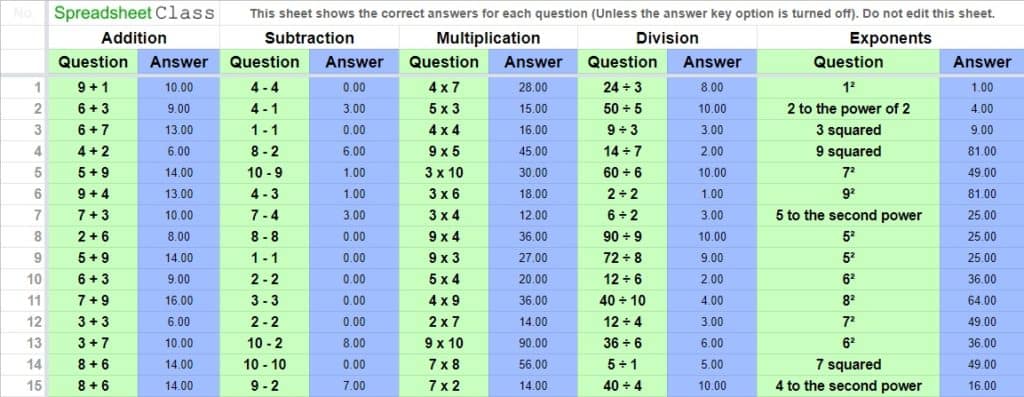 Google Sheets Math Worksheets Template