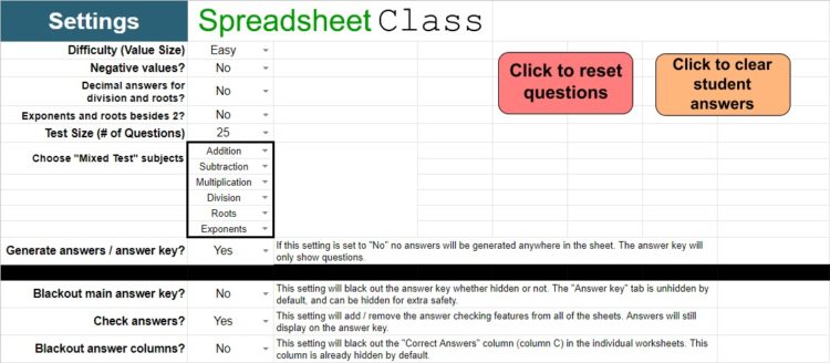 Google Sheets Math Worksheets Template