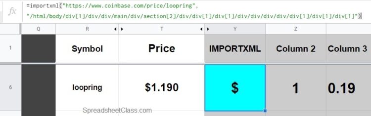 google sheet crypto price formula