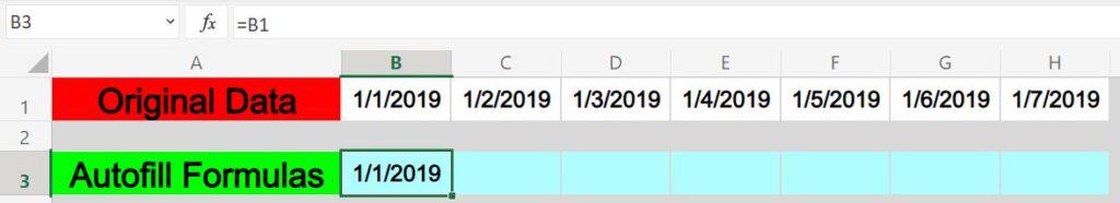 Excel fill row with formula- An example using cell references- Part 1 before fill right