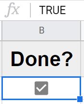 An example of a checked checkbox in Google Sheets (TRUE state)