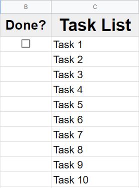 An example of a checkbox that was inserted in Google Sheets