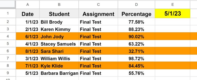 Highlight row based on cell values in Google Sheets