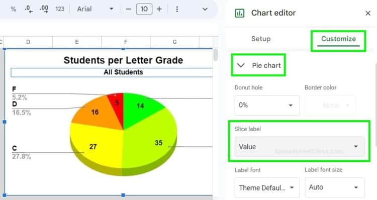 add data labels to pie chart google sheets