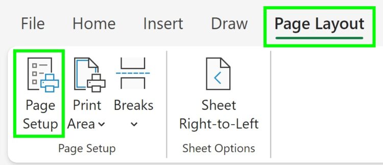 Accessing the page setup menu in Excel to adjust settings and print ...