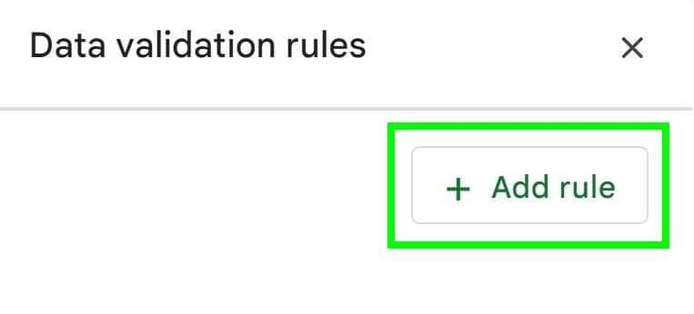 Example of how to create a checkbox in Google Sheets with data validation part 2 add rule in the data validation menu
