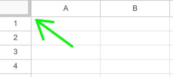 Example of how to select all in Google Sheets to make columns the same width easily