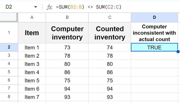 comparing-sum-functions-with-the-not-equal-sign-in-google-sheets