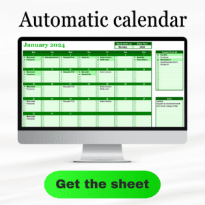 Example of the Google Sheets dark green calendar template (an image for linking)