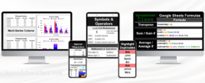 Example image showing everything included in the ultimate cheat sheet for Google Sheets by SpreadsheetClass.com