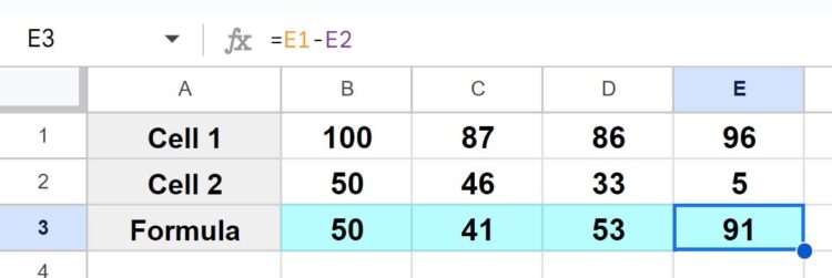 How to subtract in Google Sheets (Subtract numbers, cells, columns, & rows)