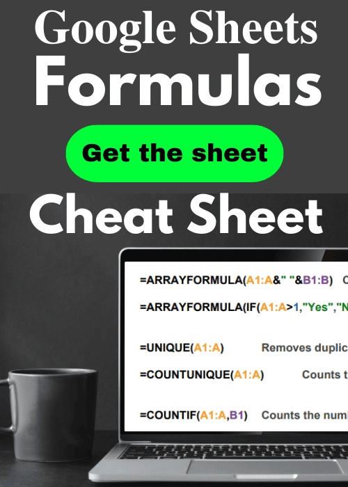 Example image of Google Sheets cheat sheet for sidebar