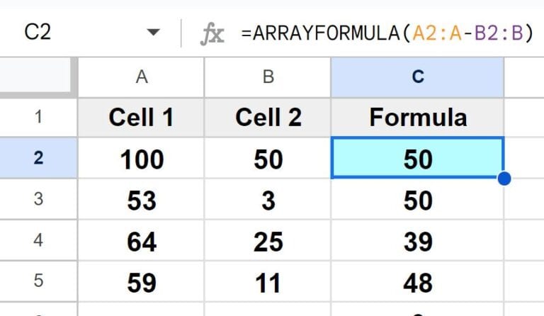 How to subtract in Google Sheets (Subtract numbers, cells, columns, & rows)