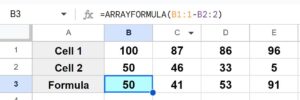 Example of How to apply a subtraction formula to an entire row in Google Sheets