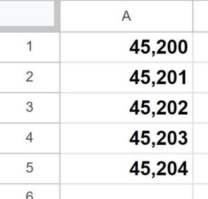 Example of How to remove date format by converting to number format in Google Sheets