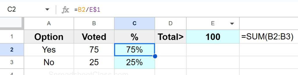 How to calculate percentage in Google Sheets