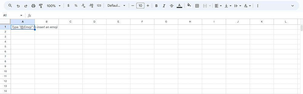 Example of how to hide the menu in Google Sheets, part 2 after hiding the menu